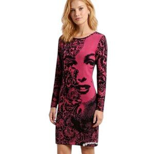 DESIGUAL Marilyn Monroe Print Jersey Bodycon Dress Red & Black Size L